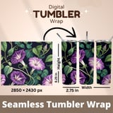 Morning Glory Tumbler Digital Paper, Watercolor Floral Tumbler Design, Flower Backgrounds, Floral Junk Journal Pages, Printable PNG thumbnail 7