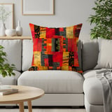 Modern Abstract Art Velveteen Blanket, Geometric Woven Throw Pillow, Red Orange Eclectic Decor, Contemporary Home Art Statement thumbnail 16