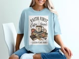 Faith First Coffee Second Lesson Plans Third T-Shirt | Christian Teacher Gift | Distressed Scripture Tee | Coffee Lover Educator thumbnail 9