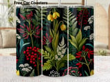 Dark Floral Tumbler Wrap PNG, Botanical Sublimation Design, Seamless 20oz Skinny Tumbler Digital File thumbnail 1