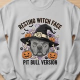 Resting Witch Face Pit Bull Sweatshirt | Halloween Pittie Shirt | Pit Bull Mom Gift | Bully Breed Apparel thumbnail 7