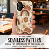 Digital Pattern, Celestial Boho, Rainbow Sun Moon Stars, Digital Bundle, Commercial Use, Planner Stickers, Scrapbooking, Fabric Design thumbnail 6