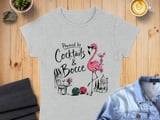 Powered by Cocktails & Bocce T-Shirt, Funny Flamingo Shirt, Cocktail Lover Tee, Bocce Ball Gift, Vacation Shirt, Summer Vibe Top thumbnail 1