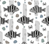 Digital Fish Pattern, Striped Bass Design, Crab Illustration, Wood Seamless, Aquatic Digital Bundle, Commercial Use Pattern, Download thumbnail 8