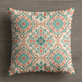 Boho Moroccan Tile Pillow Cover | Teal Coral Geometric Throw Pillow Case | Mediterranean Global Chic Accent Cushion thumbnail 9