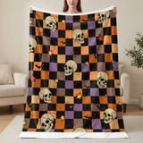 Spooky Skull Bat Stars Halloween Velveteen Blanket, Grunge Checkerboard Woven Throw, Alt Aesthetic Cozy Pillow thumbnail 15