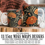 Marigold Tumbler Design, Floral Digital Paper, Printable Flower Tumbler PNG, Scrapbook Paper, Watercolor Flower Background, Digital Download thumbnail 4