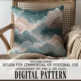 Digital Clouds Pattern, Teal Pink Cloudscape, Geometric Waves, Art Deco, Background, Texture, Digital Paper Bundle, Scrapbook Paper Digital thumbnail 5