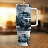 Vintage Truck 40oz Tumbler Wrap Design PNG, Misty Forest Mountain Classic Pickup Car Sublimation Wrap Digital Download for Him thumbnail 4