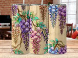 Wisteria Tumbler Wrap Sublimation Digital PNG | 20oz Seamless Tapered Design + Car Coasters | Floral Watercolor Tumbler Download thumbnail 8