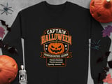 Captain Halloween Pumpkin Patrol Leader Graphic Print Crewneck Sweatshirts Spooky Season Jack O Lantern Design thumbnail 7