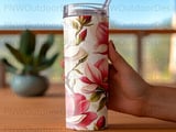 Magnolia 20oz Skinny Tumbler Sublimation PNG Seamless Tapered Digital, Floral Botanical Print Design thumbnail 4