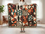 Abstract Geometric Pattern Velveteen Blanket, Woven Blanket, Throw Pillows - Modern Mid-Century Home Decor Gift thumbnail 2