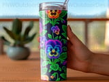 Neon Pansy Tumbler Sublimation PNG, Vibrant Floral 20oz Seamless Design, Glowing Pansies Wrap Digital Download, Car Coaster Files thumbnail 4