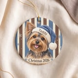 Yorkie Christmas Ornament 2026, Cute Yorkshire Terrier Xmas Decor, Dog Mom Holiday Keepsake, Blue Santa Hat Pet Lover Tree Decoration thumbnail 5