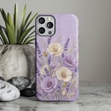 Embroidered Floral Tough Phone Case, Lavender Botanical Poppy Flower Case, Vintage Cottagecore Gift for Her, Aesthetic Floral Phone Cover thumbnail 1