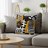 Abstract Floral Velveteen Blanket, Boho Black White Yellow Throw Pillow, Modern Botanical Woven Blanket, Eclectic Art Decor Gift Idea thumbnail 19