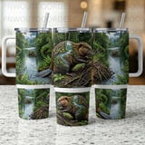 40oz Beaver Tumbler Wrap Sublimation PNG, Forest Wildlife PNG Digital Download, Seamless Tapered Distressed Animal Nature, Free Car Coaster thumbnail 2