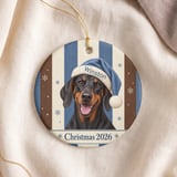 Doberman Christmas Ornament 2026, Cute Dog Holiday Keepsake, Blue Santa Hat Pet Lover Gift, Rustic Tree Decor, Black and Tan Dog Mom Gift thumbnail 5