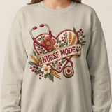 Nurse Mode Sweatshirt, Faux Embroidery Nurse Hoodie, Floral Stethoscope Tote Bag, Nursing Student Gift, Cottagecore Nurse Life Apparel thumbnail 4
