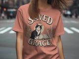 Saved By Grace Christian Cat T-Shirt, Faith Based Tuxedo Kitty and Bible Verse Tee, Cute Religious Floral Women's Gift Shirt thumbnail 10