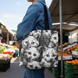 Cat Faces Tote Bags, Cute Kitten Throw Pillow, Funny Cat Pattern iPhone Case, Animal Lover Gift, Cat Mom Present, Black and White Art thumbnail 3