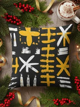 African Mud Cloth Velveteen Blanket, Tribal Art Woven Throw, Abstract Boho Pillow Cover, Black Yellow White Pattern Home Decor Gift thumbnail 3