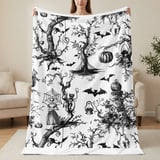 Gothic Toile Woven Blanket, Vintage Halloween Throw Pillow Spooky Skeleton Skull Decor, Dark Academia Cottagecore Tapestry Blanket thumbnail 15