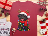 Black Pug Dog Santa Hat Reindeer Antlers Red Scarf Christmas Lights Standard T-Shirts thumbnail 1