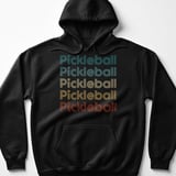 Pickleball Gildan Fleece Hoodie, Retro Striped Pickleball Stacked Line Graphic, Court Pullover Sweatshirt thumbnail 1