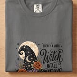 There's A Little Witch In All of Us Shirt, Celestial Witch Hat Floral Graphic Tee, Moon & Stars Halloween Sweatshirt Gift thumbnail 8