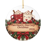 Two Hearts One Cozy Christmas Ornament, Cute Couple Hot Cocoa Keepsake, Romantic Holiday Gift for Newlyweds, Rustic Wooden Tree Decor thumbnail 3