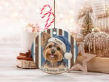 Yorkie Christmas Ornament 2026, Cute Yorkshire Terrier Xmas Decor, Dog Mom Holiday Keepsake, Blue Santa Hat Pet Lover Tree Decoration thumbnail 2