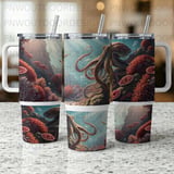 Octopus 40oz Tumbler Wrap PNG Digital, Deep Sea Ocean Sublimation Design, Seamless Marine Life Distressed Aquatic Art Download thumbnail 10