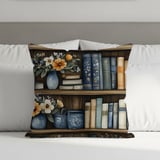 Bookshelf Throw Blanket and Pillow:  Cozy Floral Blanket,  Bookish Gift Decorative Pillow thumbnail 2