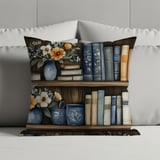 Bookshelf Throw Blanket and Pillow:  Cozy Floral Blanket,  Bookish Gift Decorative Pillow thumbnail 1