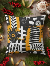 Abstract Floral Velveteen Blanket, Boho Black White Yellow Throw Pillow, Modern Botanical Woven Blanket, Eclectic Art Decor Gift Idea thumbnail 18