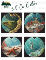 40oz Tumbler Sublimation Wrap Digital Seahorse Ocean Design, Seamless Underwater Marine Life Skinny Tapered Tumbler PNG thumbnail 11