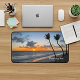 Relaxing Beach Sunset Mouse Pad, Tropical Palm Tree Ocean Desk Mat, Personalizable Coastal Work From Home Aesthetic Office Gift for Traveler thumbnail 1