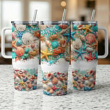 Vibrant Summer Beach Seashell Ocean Life 40oz Tumbler Wrap Design | Coastal Sea Life Digital Download for Sublimation thumbnail 5