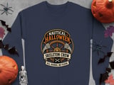 Nautical Halloween Skeleton Crew All Hands No Flesh Ship Wheel Graphic Crewneck Sweatshirts thumbnail 8