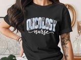 Oncology Nurse Patchwork T-Shirt: Floral Gingham Patterned, Cancer Awareness Design thumbnail 1