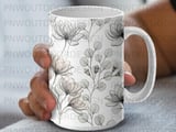 X-ray Flower Mug Sublimation Wrap, Ethereal Botanical Digital Design for 11oz 15oz Cup, Minimalist Ghosted Floral PNG, Instant Download thumbnail 8