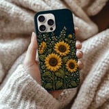 Sunflower Tough Phone Case, Embroidered Effect Botanical Floral Cover, Cottagecore Navy Wildflower Phone Case, Vintage Nature Lover Gift thumbnail 2