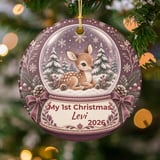 Baby First Christmas Ornament, Custom Woodland Deer Snowglobe Keepsake, Personalized Baby 1st Xmas Gift, Newborn Holiday Tree Ornament thumbnail 2