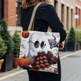 Halloween Tote Bag, Ghost Knitting, Cute Halloween Cat, Pumpkin Patch, Fall Decor, Spooky Season, Trick or Treat, Halloween Party, Gift thumbnail 3
