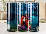 Cute Witch Tumbler Wrap, Halloween Custom 20oz Seamless Skinny Tumbler Design, Digital Download thumbnail 1