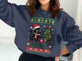 Black Cat What Pushing Christmas Tree Ornament Santa Hat Knitted Holiday Graphic Standard T Shirts thumbnail 10