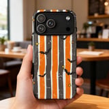 Spooky Bat & Star Grunge Stripe Phone Case, Halloween Aesthetic Tote Bag, Orange and Black Witchy Phone Cover thumbnail 15