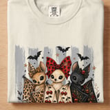 Cute Halloween Bat Friends T-Shirt, Spooky Season Sweatshirt, Whimsical Goth Chibi Bats Pumpkin Skull thumbnail 5